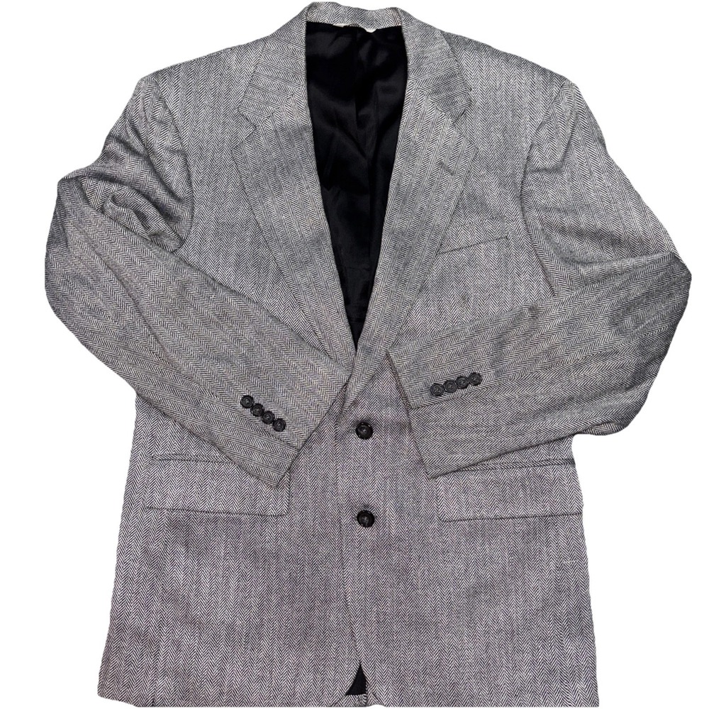 Christopher Hayes Parliament Blazer 40R Mens‎ Black White Herringbone Wool Silk
